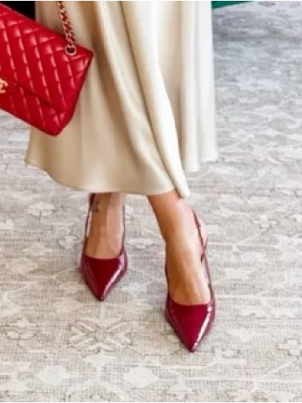 Anne Michelle Pointed Toe Patent Slingback Pumps